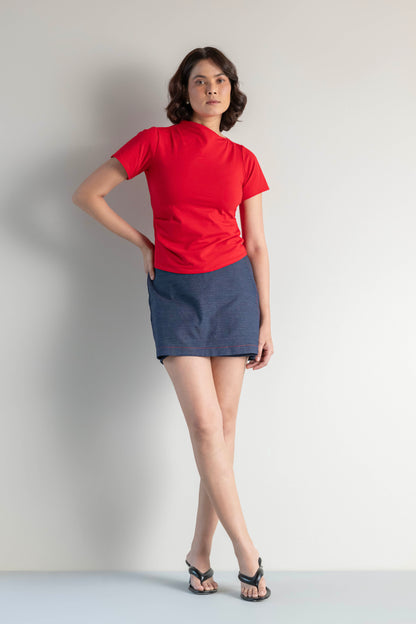 The Mock Neck Tee- Goji Red