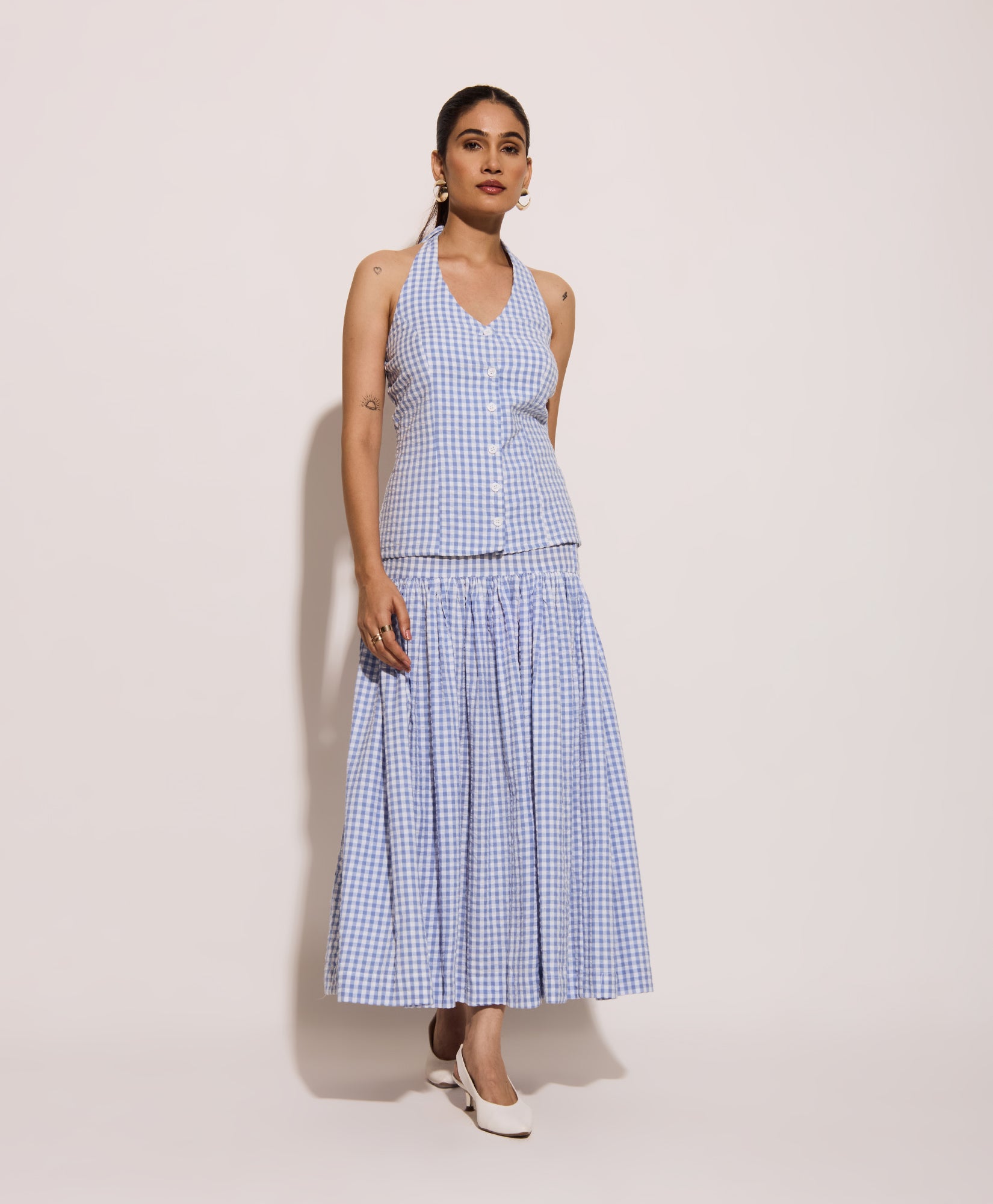 Blue cotton poplin skirt with pockets