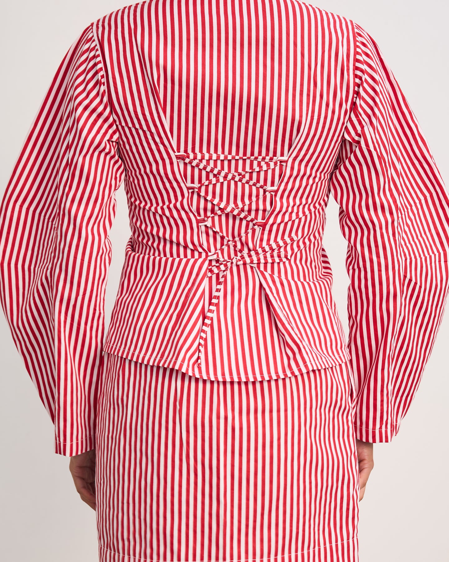 The Fitted Barrel Shirt with a Tie-Back Detail - Red Stripped