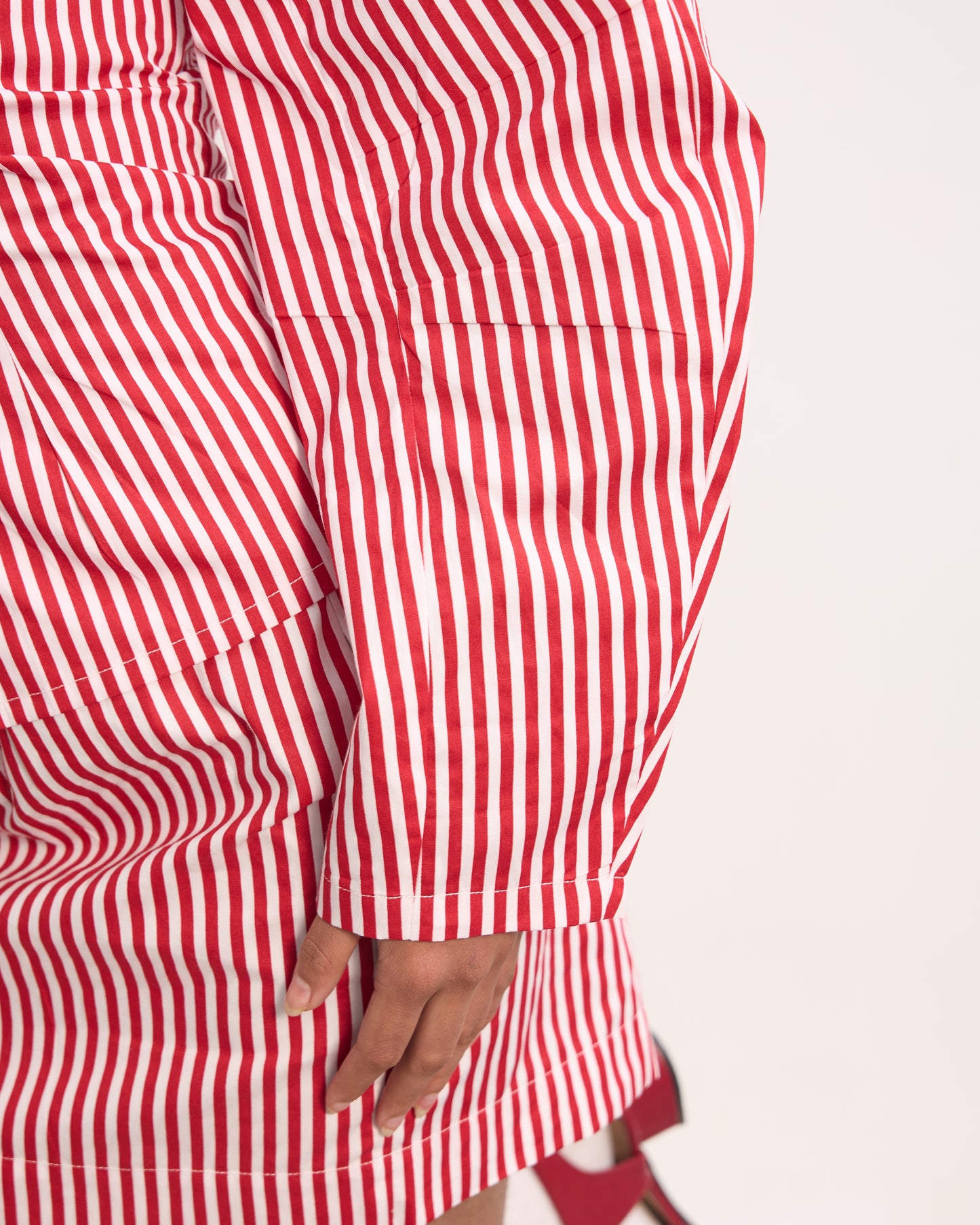 The Fitted Barrel Shirt with a Tie-Back Detail - Red Stripped