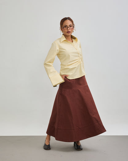 The Structured Tiered Skirt - Coffee Brown