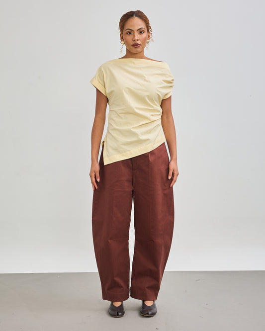 The Wrapline One Shoulder Top - Butter Yellow