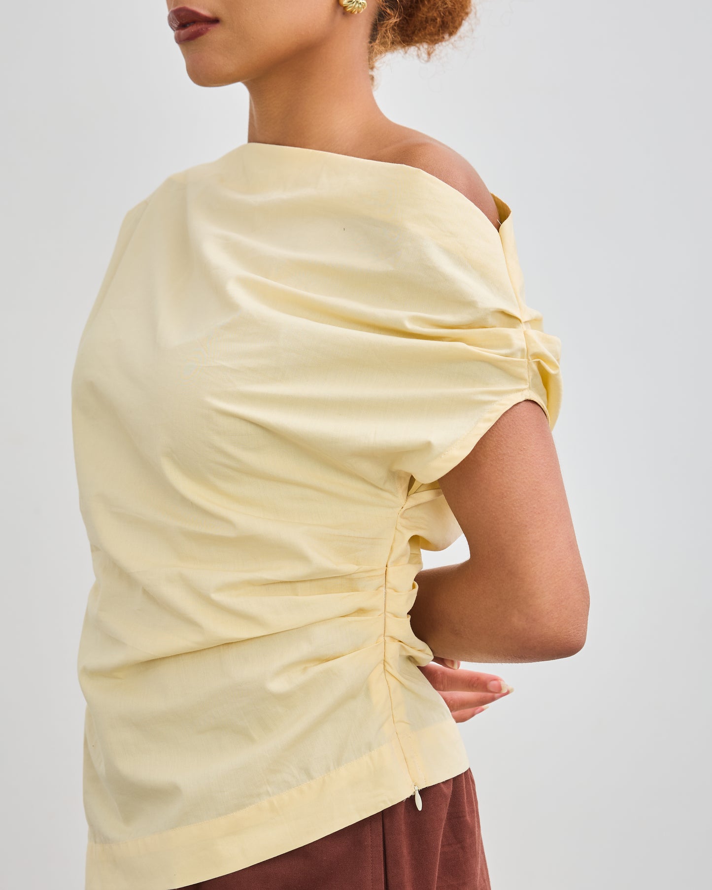 The Wrapline One Shoulder Top - Butter Yellow