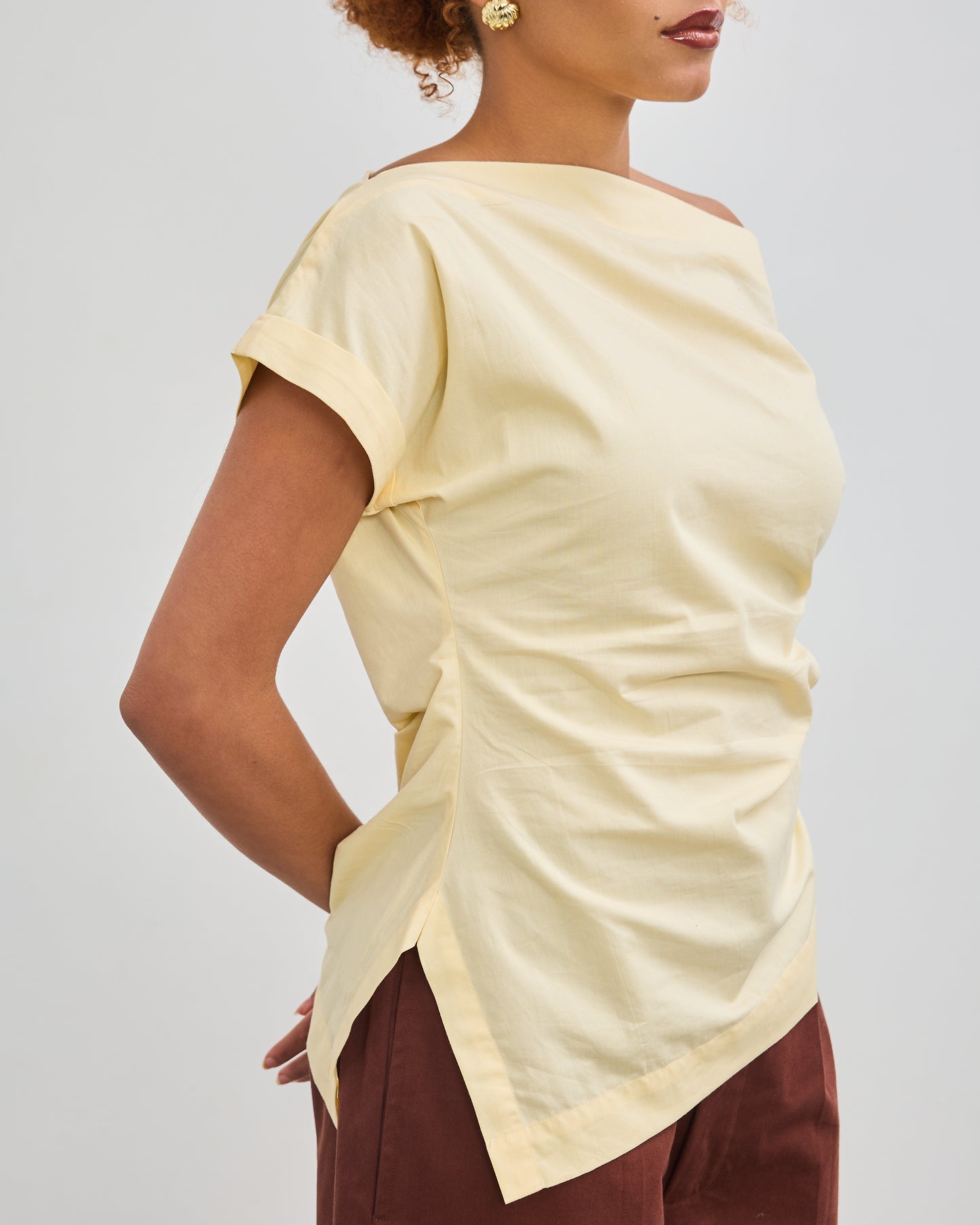 The Wrapline One Shoulder Top - Butter Yellow