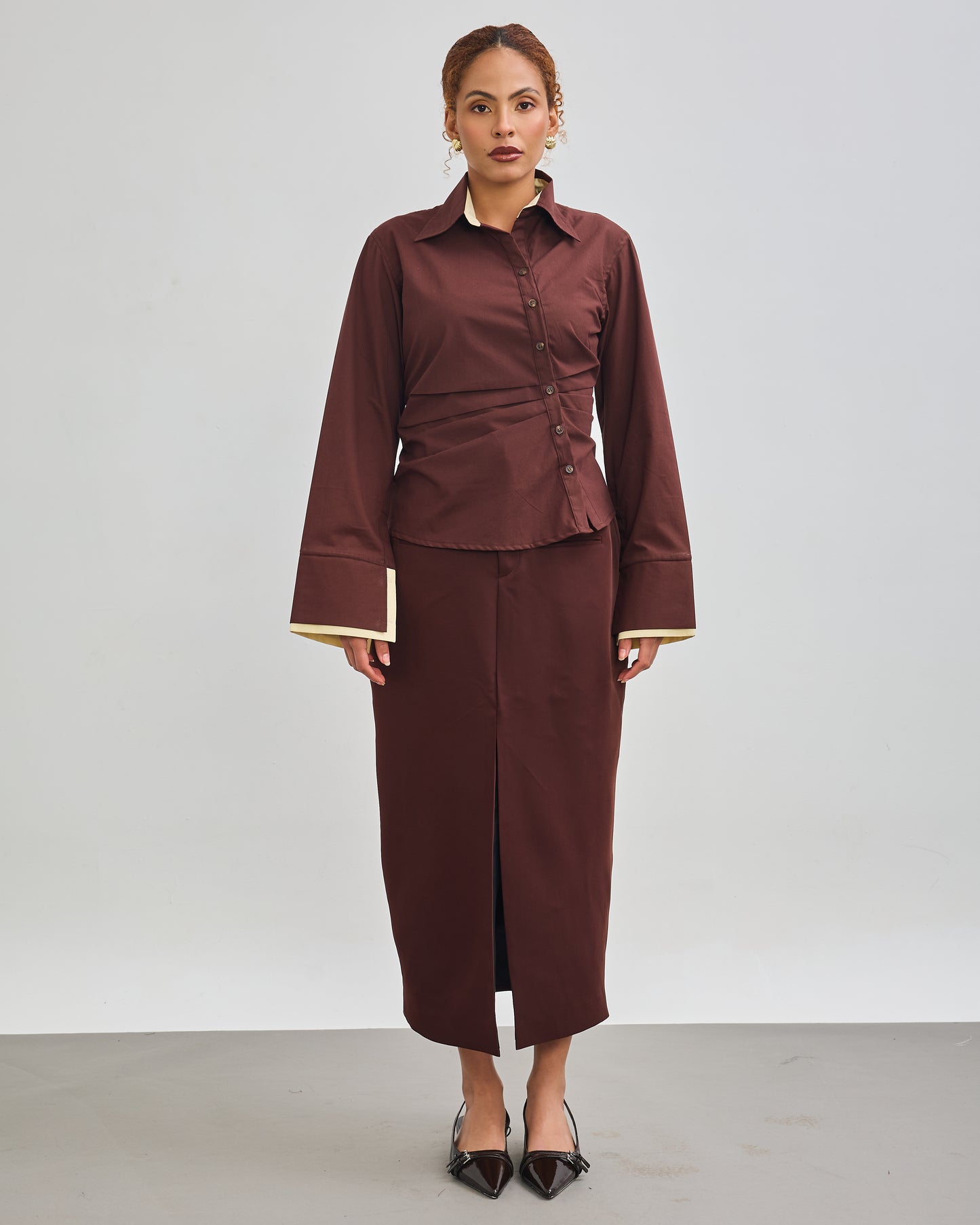 The Accent Asymmetric Shirt - Chocolate Brown