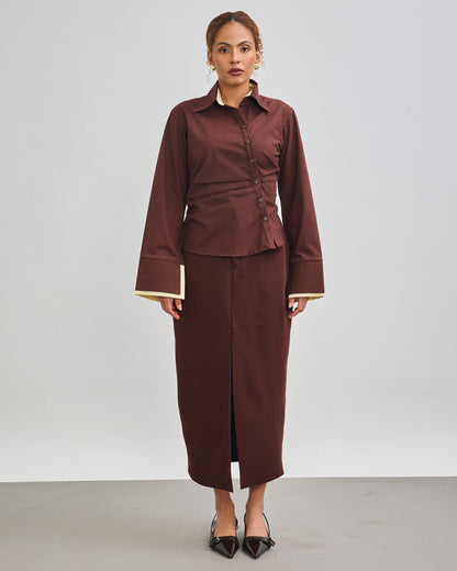 The Accent Asymmetric Shirt - Chocolate Brown