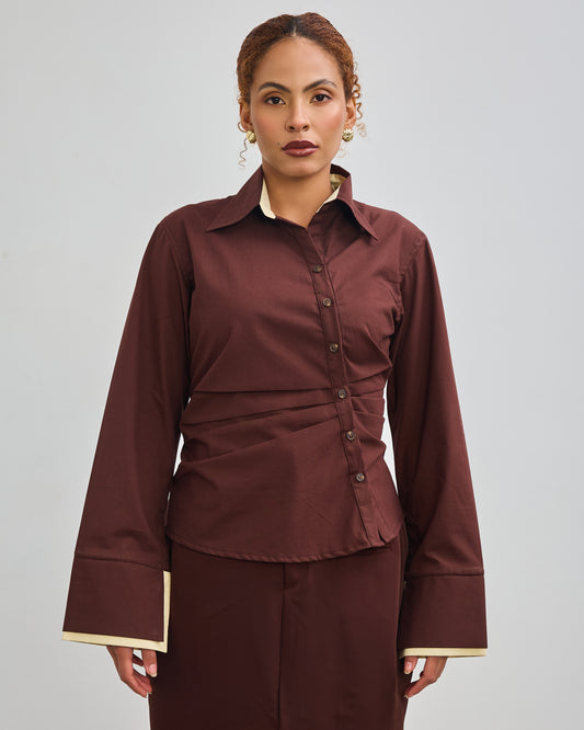 The Accent Asymmetric Shirt - Chocolate Brown