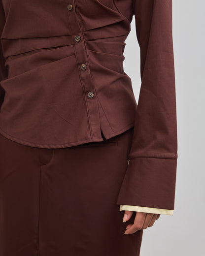 The Accent Asymmetric Shirt - Chocolate Brown