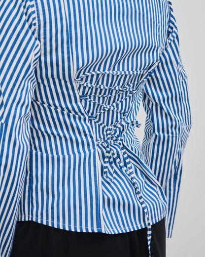 The Fitted Barrel Shirt with a Tie-Back Detail - Blue Stripped