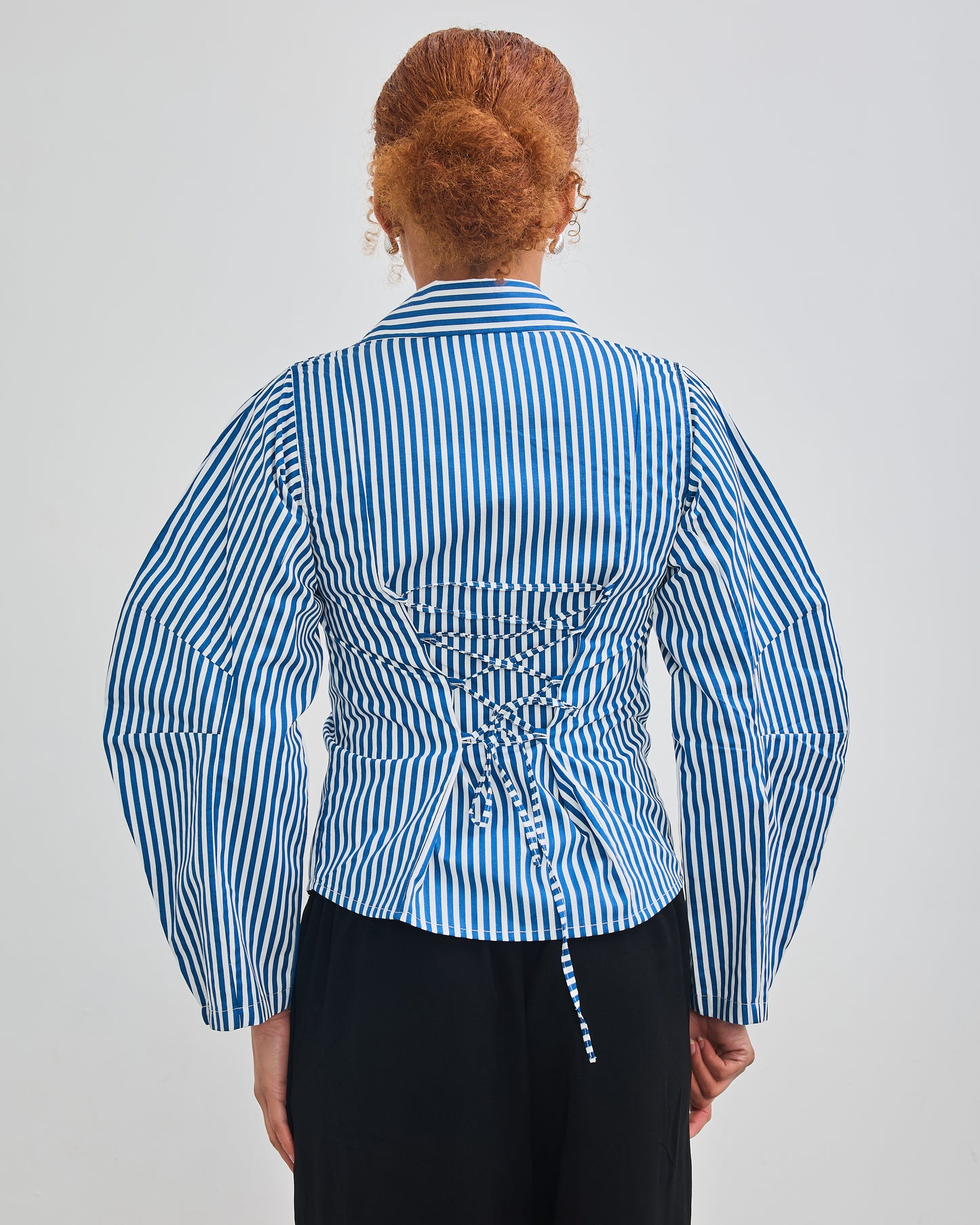 The Fitted Barrel Shirt with a Tie-Back Detail - Blue Stripped