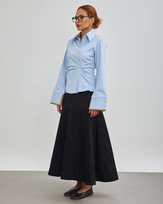 The Accent Asymmetric Shirt - Powder Blue Stripped