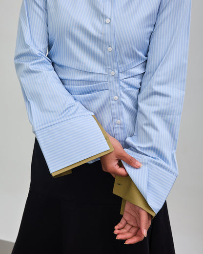 The Accent Asymmetric Shirt - Powder Blue Stripped