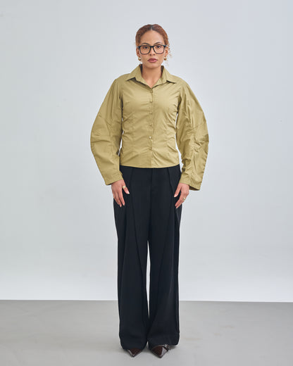 The Fitted Barrel Shirt with a Tie-Back Detail - Olive Green