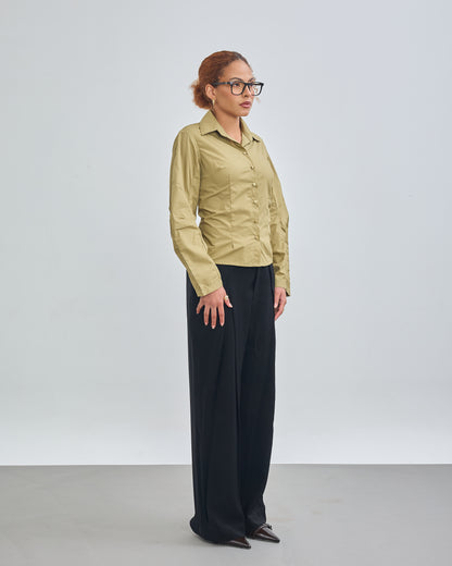 The Fitted Barrel Shirt with a Tie-Back Detail - Olive Green