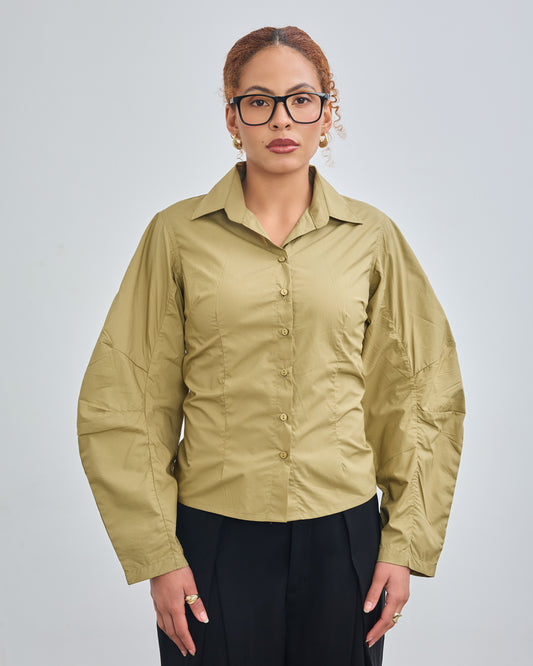 The Fitted Barrel Shirt with a Tie-Back Detail - Olive Green