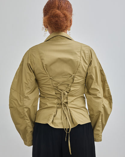 The Fitted Barrel Shirt with a Tie-Back Detail - Olive Green