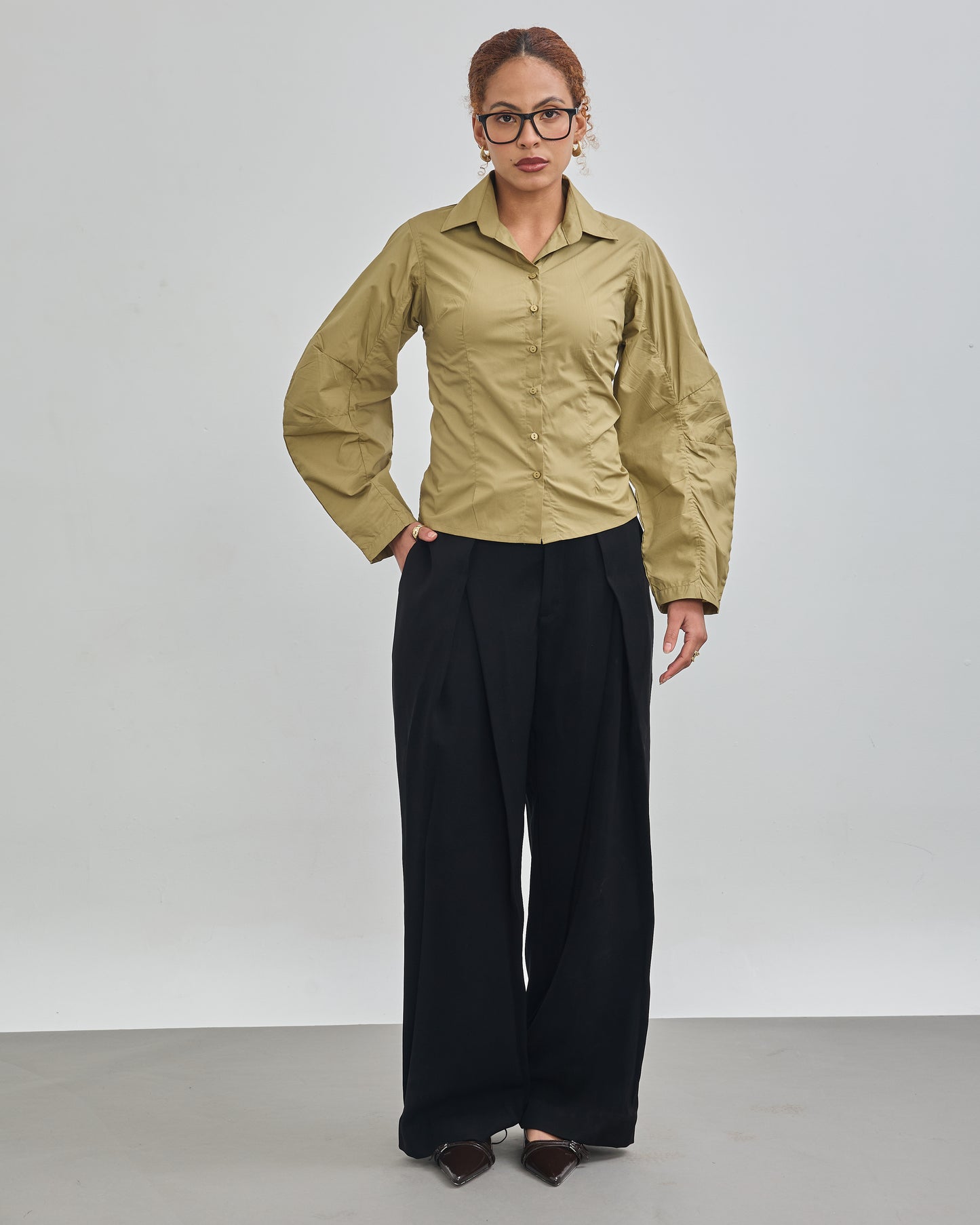 The Fitted Barrel Shirt with a Tie-Back Detail - Olive Green