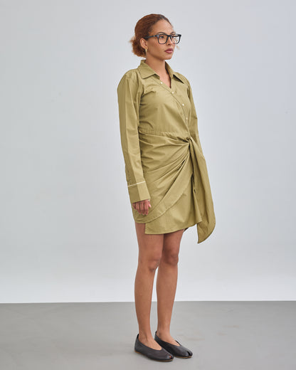 Tie-Wrap Shirt Dress - Olive Green