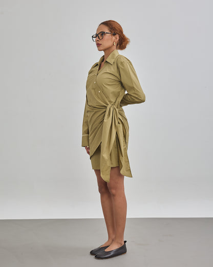 Tie-Wrap Shirt Dress - Olive Green
