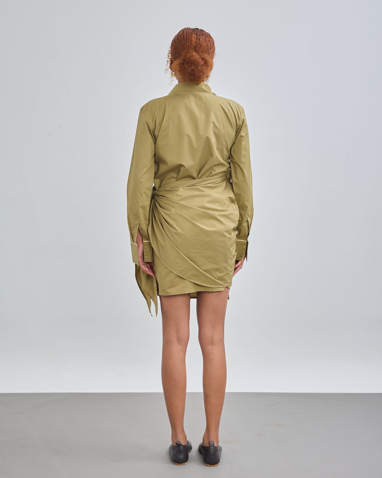 Tie-Wrap Shirt Dress - Olive Green