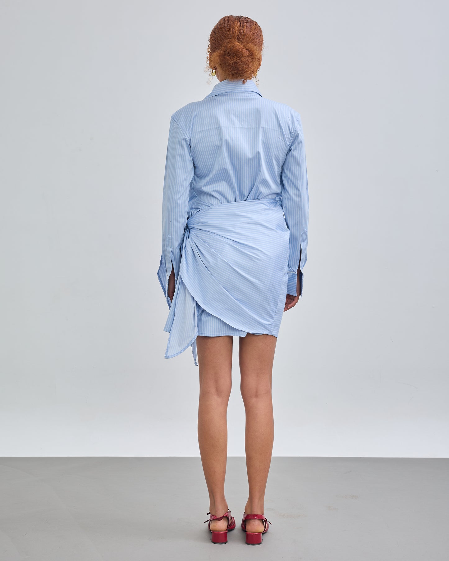 Tie-Wrap Shirt Dress - Powder Blue Stripped