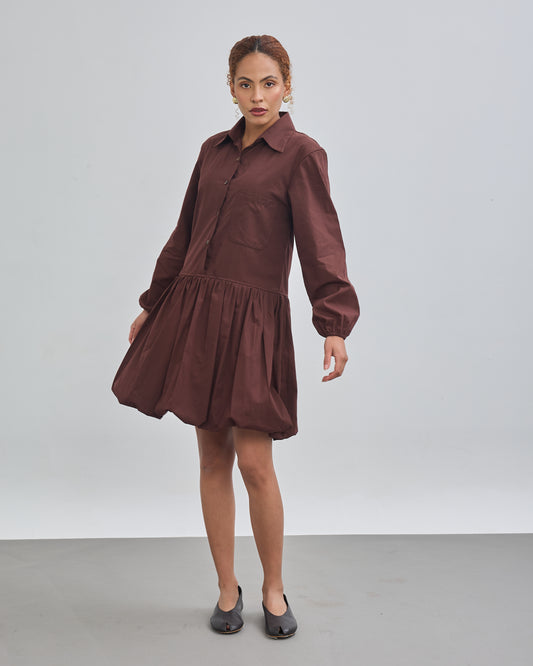 Balloon Dress - Chocolate Brown