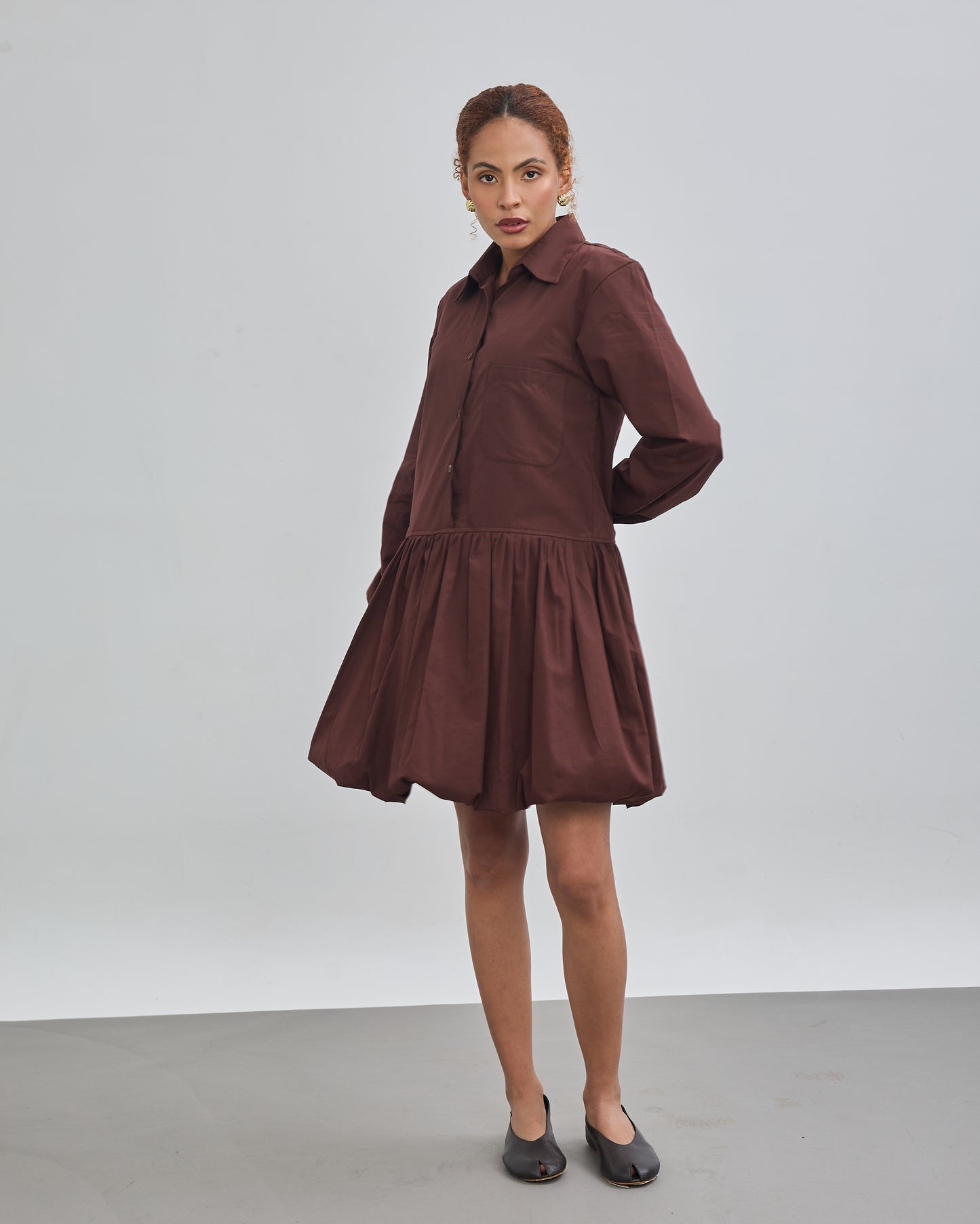 Balloon Dress - Chocolate Brown