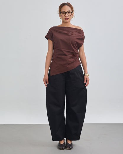The Wrapline One Shoulder Top - Chocolate Brown