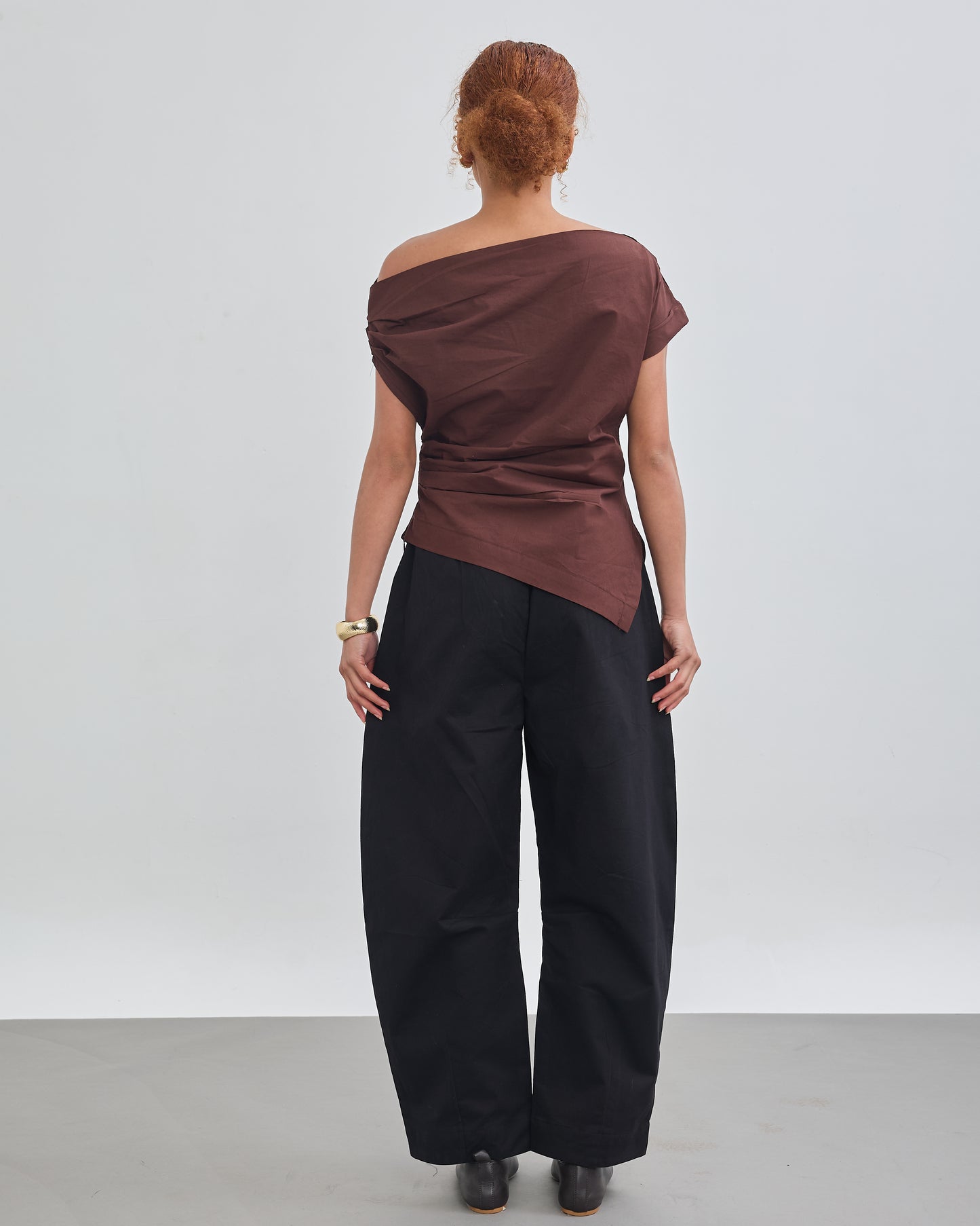 The Wrapline One Shoulder Top - Chocolate Brown