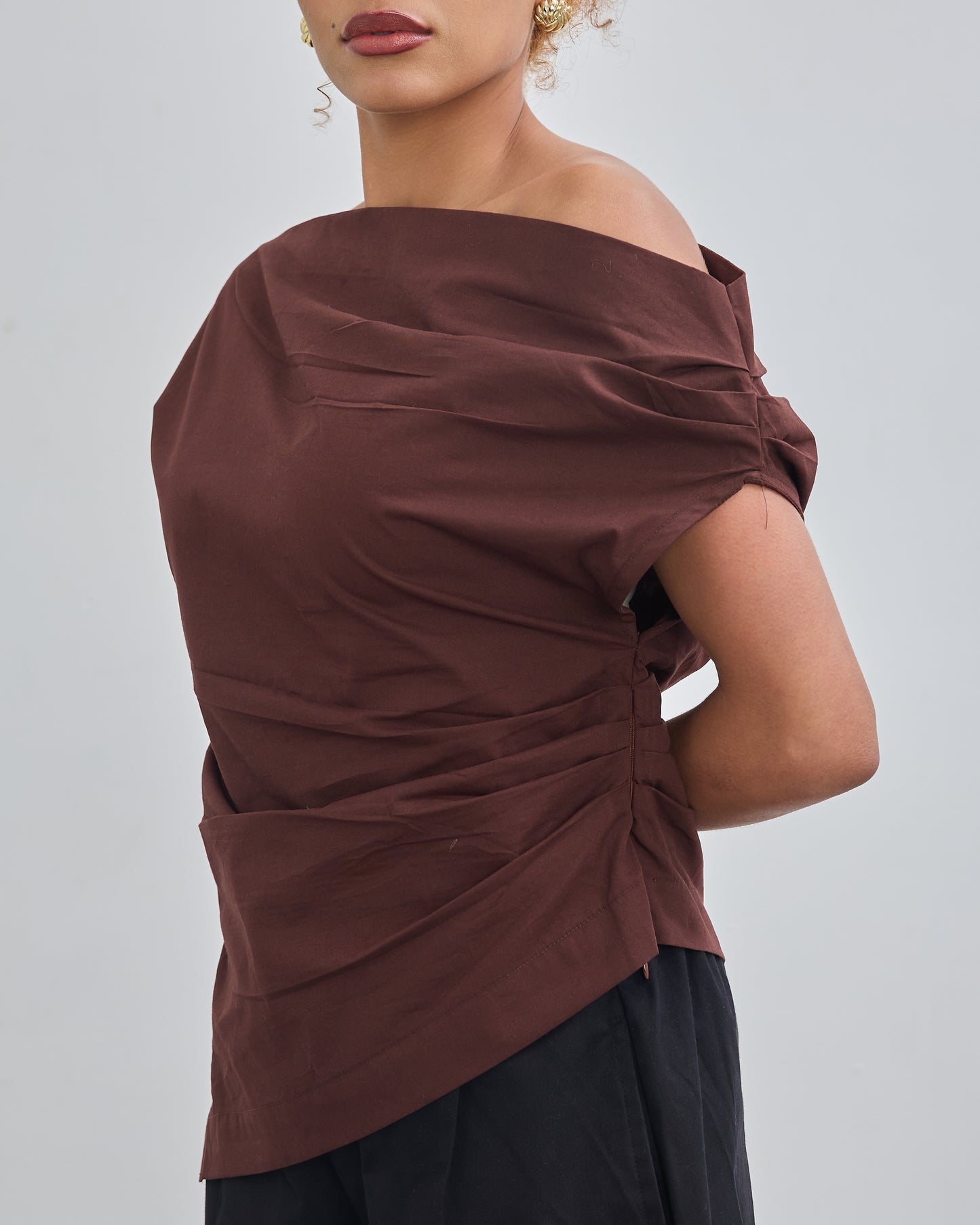 The Wrapline One Shoulder Top - Chocolate Brown