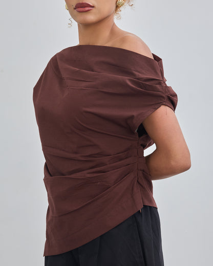 The Wrapline One Shoulder Top - Chocolate Brown