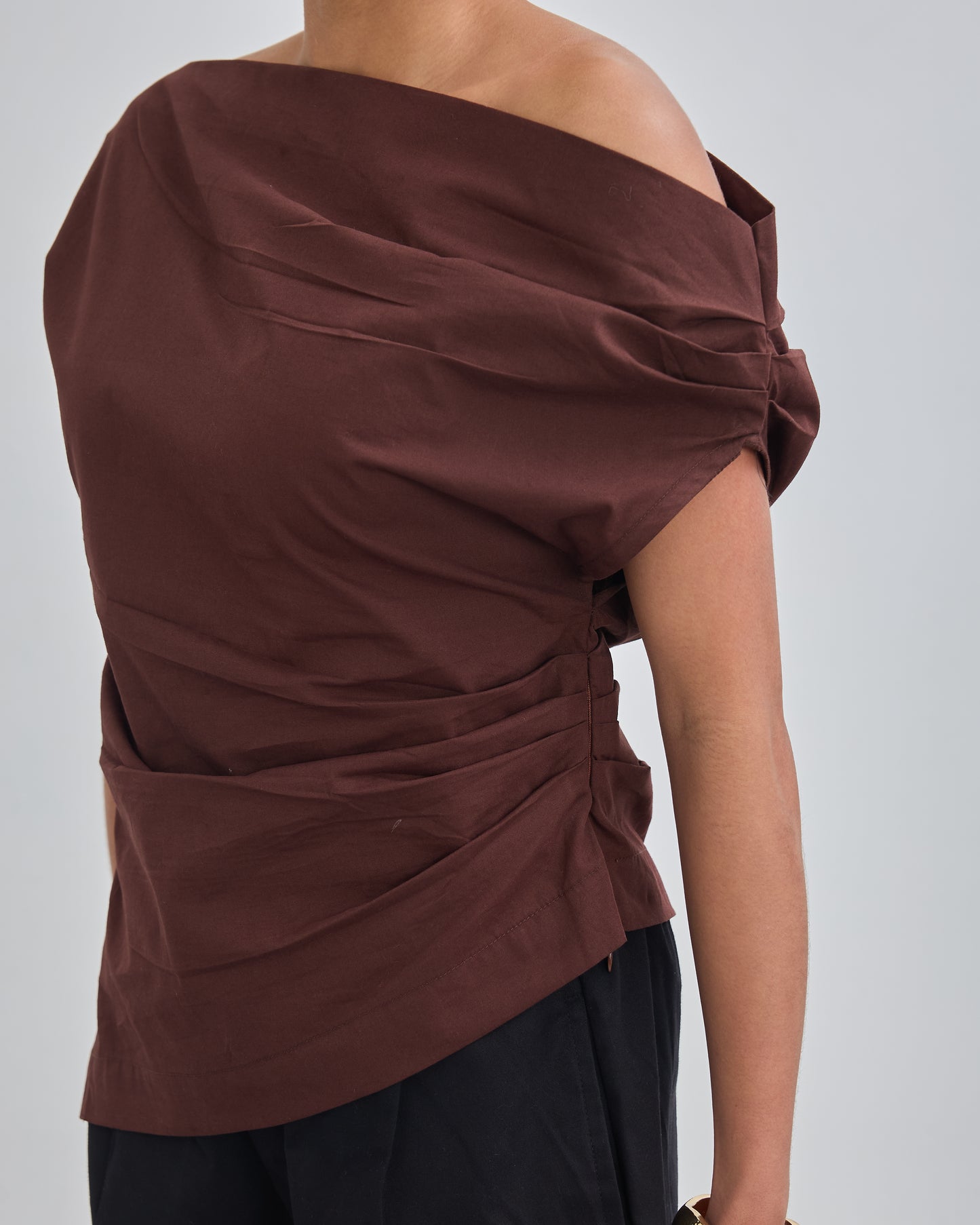 The Wrapline One Shoulder Top - Chocolate Brown