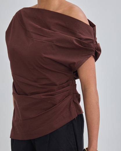 The Wrapline One Shoulder Top - Chocolate Brown