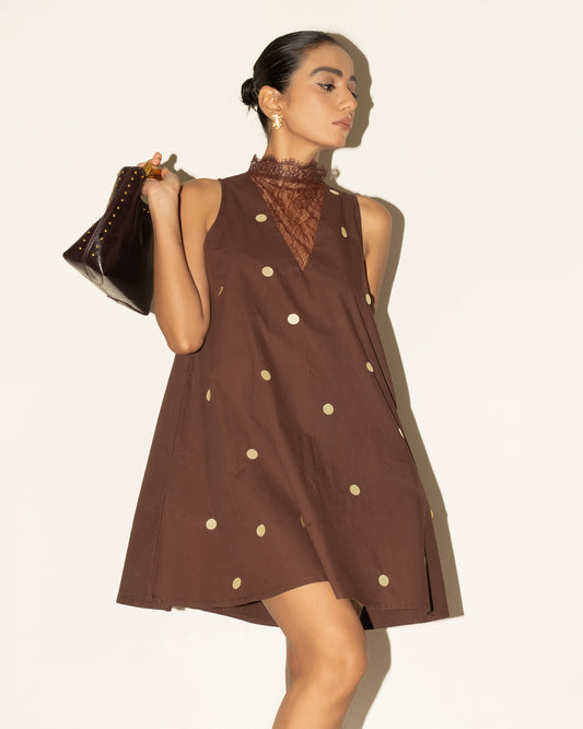 Mila Mini Dress in Chocolate Brown - CLOFII (view 7)