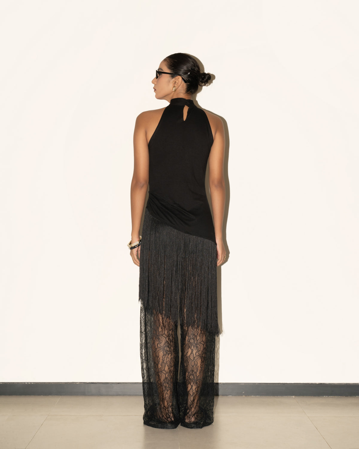 Glida Fringe Top in Black - CLOFII (view 3)