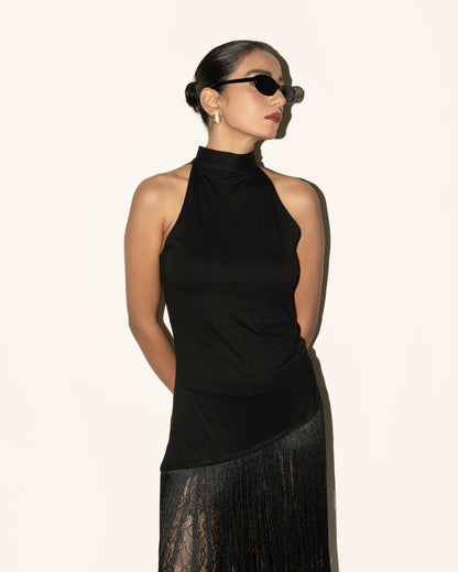 Glida Fringe Top in Black - CLOFII (view 5)