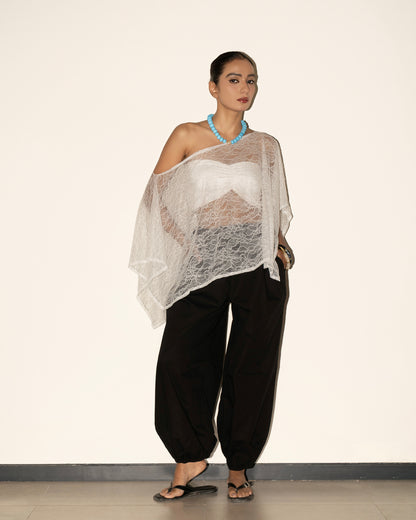 Lace Poncho Top - White