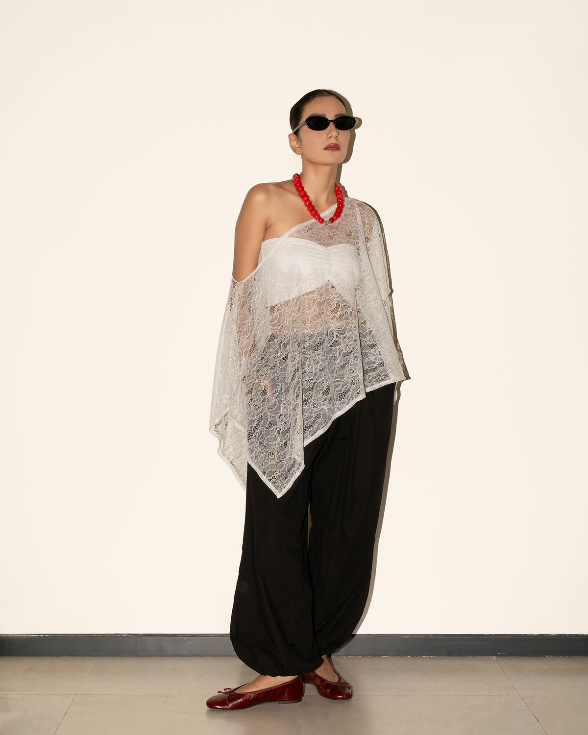 Lace Poncho Top - White
