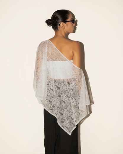 Lace Poncho Top - White