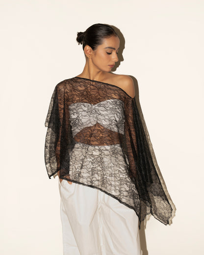 Lace Poncho Top - Black
