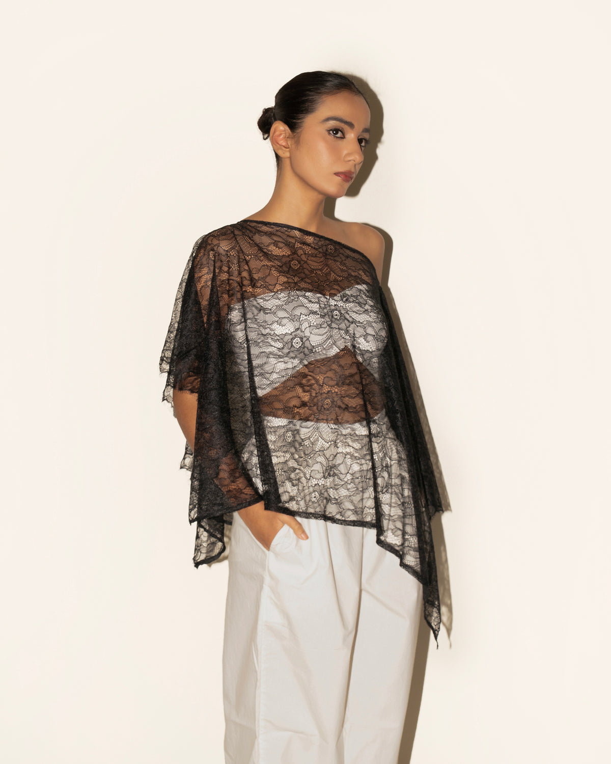 Lace Poncho Top - Black