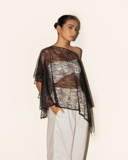 Lace Poncho Top - Black