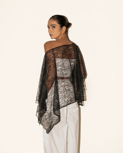 Lace Poncho Top - Black