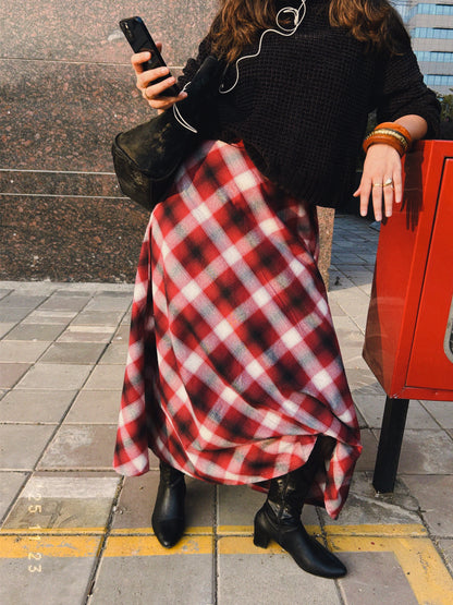 Red Plaid Brushed Cotton Skirt
