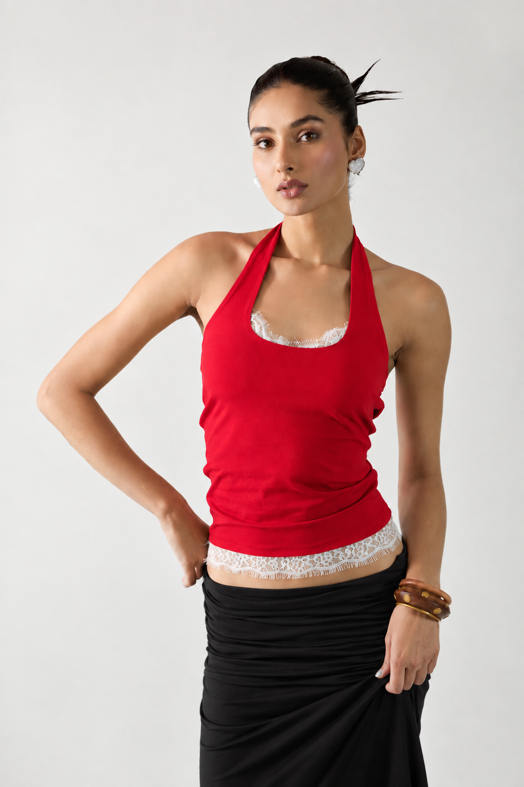 Petal Halter Top- Goji Red