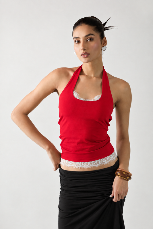 Petal Halter Top- Goji Red