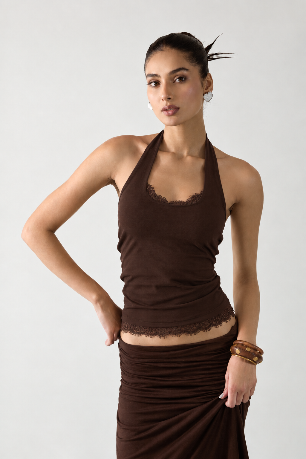 Petal Halter Top- Brown