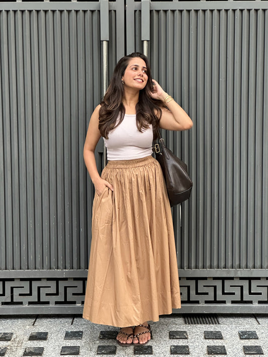 Beige Cotton Poplin Skirt