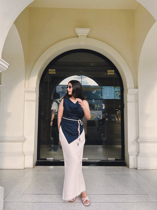 Navy Cowl neck Draped top