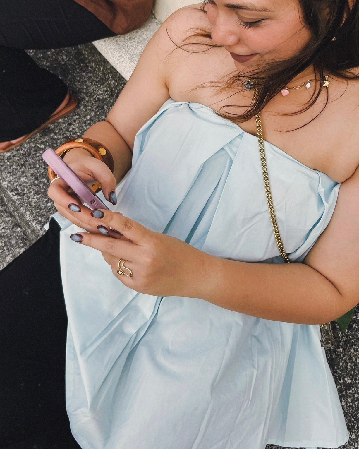 Powder Blue Little Bow Pleated Top